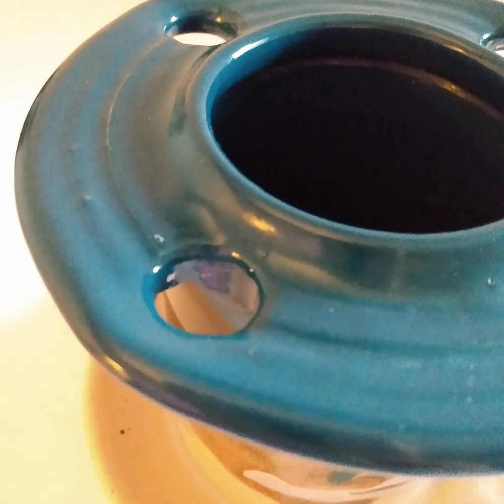 Signed handmade pottery toothbrush and toothpaste holder